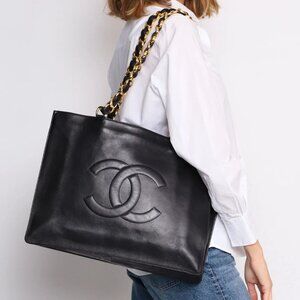 Authentic CHANEL Jumbo XL Shopping Tote Timeless Classic Black Lambskin Vintage